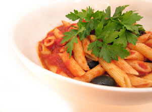 Pasta with black olives and tomato sauce Pasta with black olives and tomato sauce